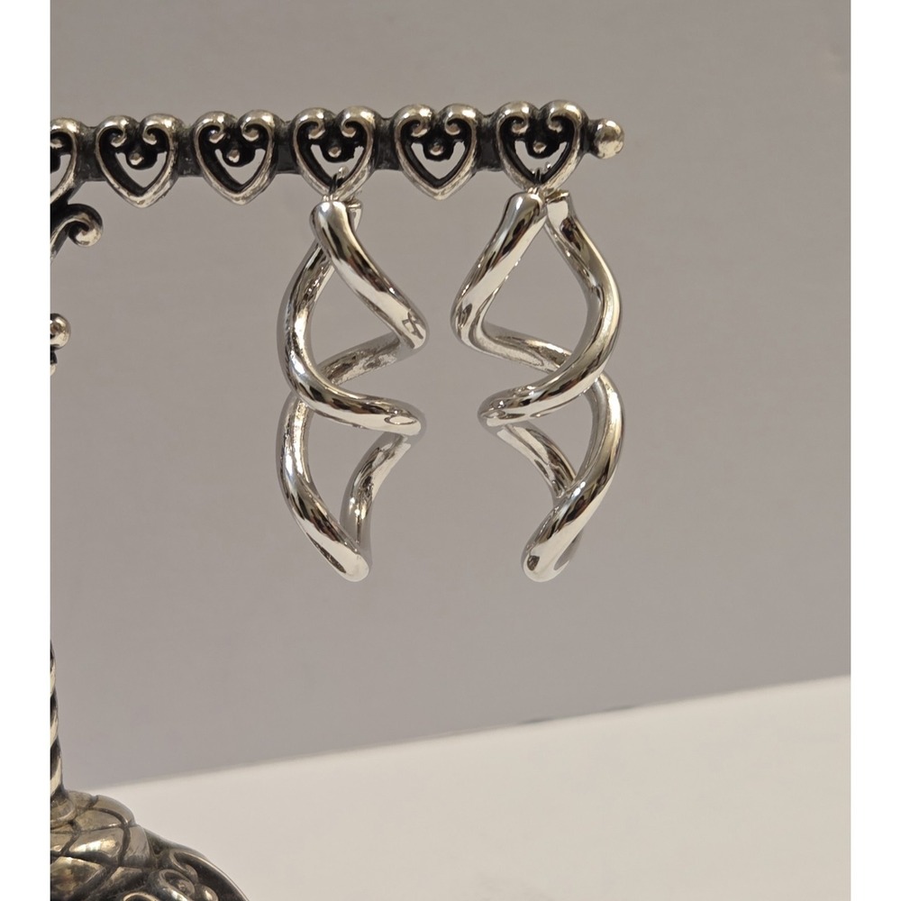 Unique 14k White Gold Milor Italy Twisted Dangle Earrings
